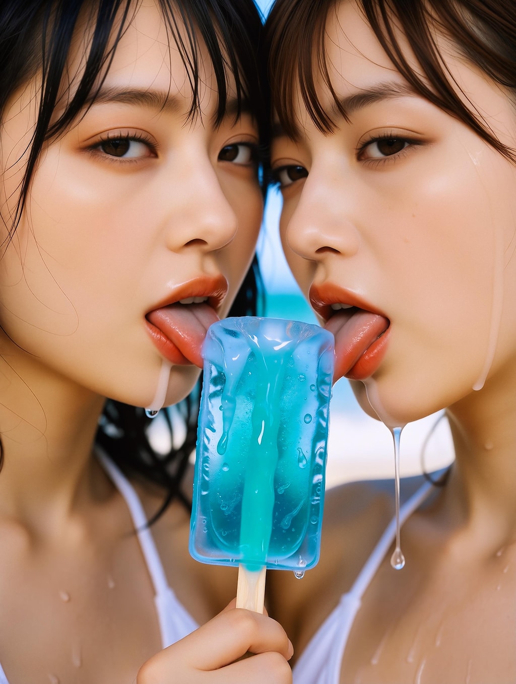 アイスをベロベロ
