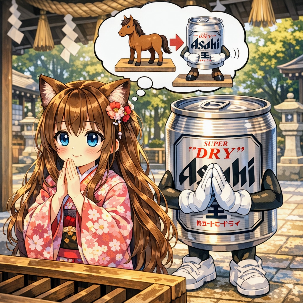 午年がビール缶年にならないか願う小さな女の子