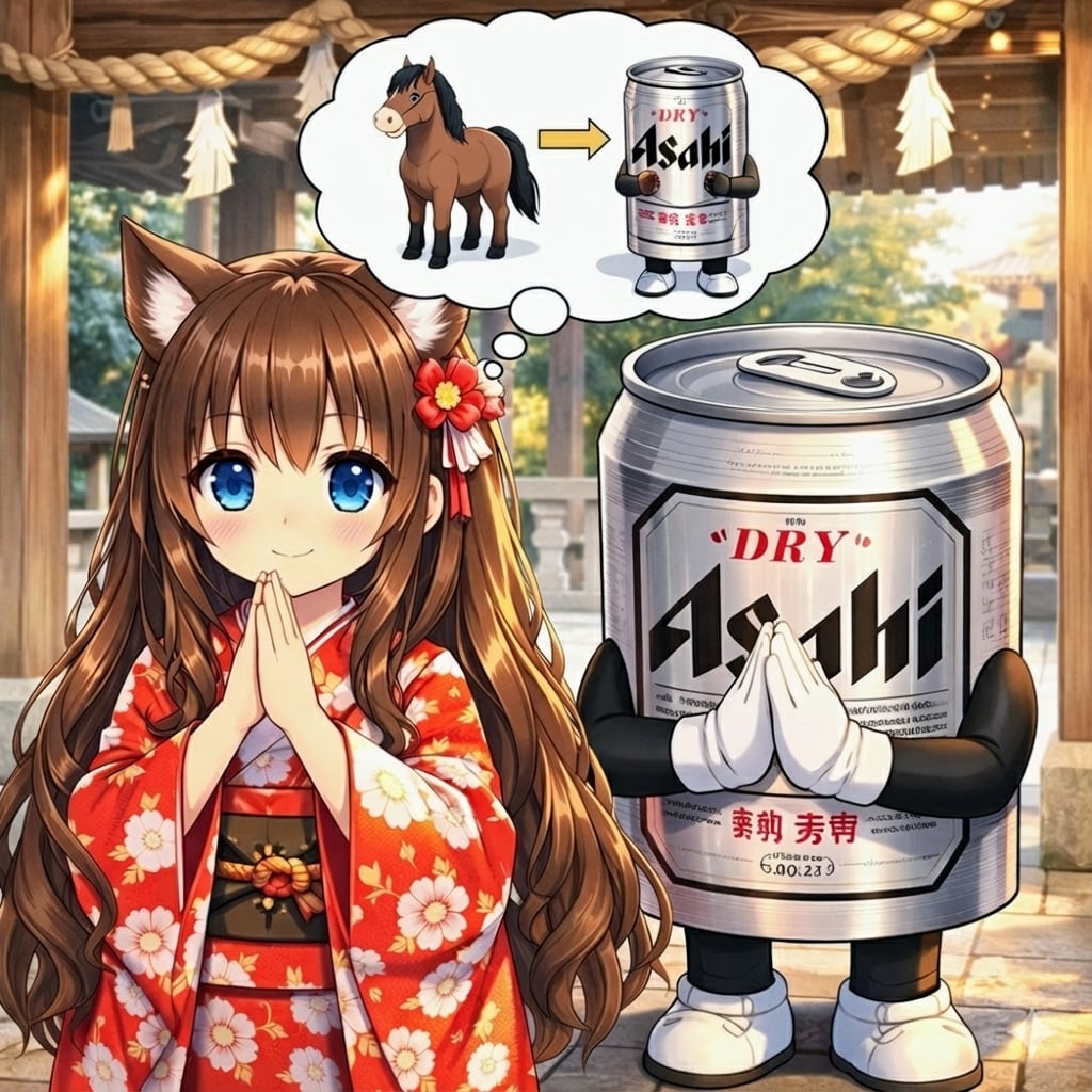 午年がビール缶年にならないか願う小さな女の子