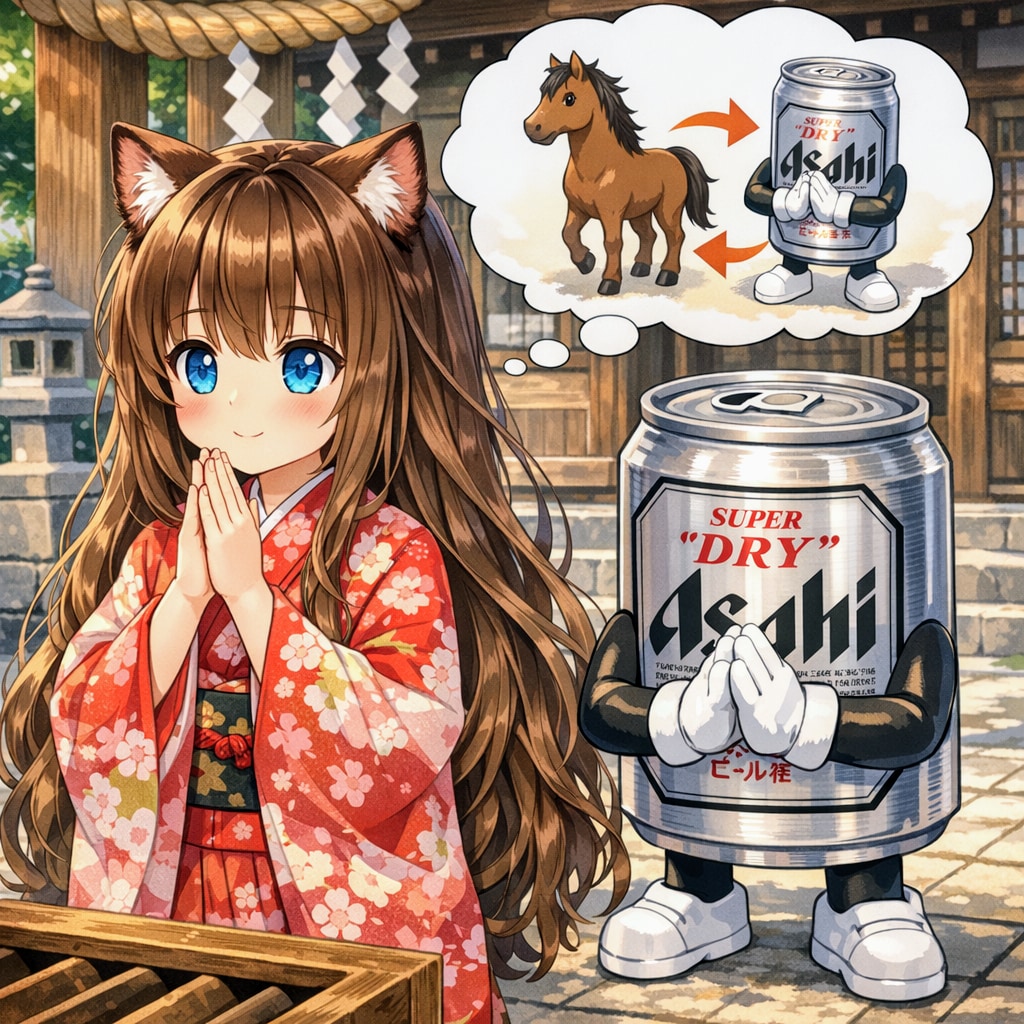 午年がビール缶年にならないか願う小さな女の子 | の人気AIイラスト・グラビア
