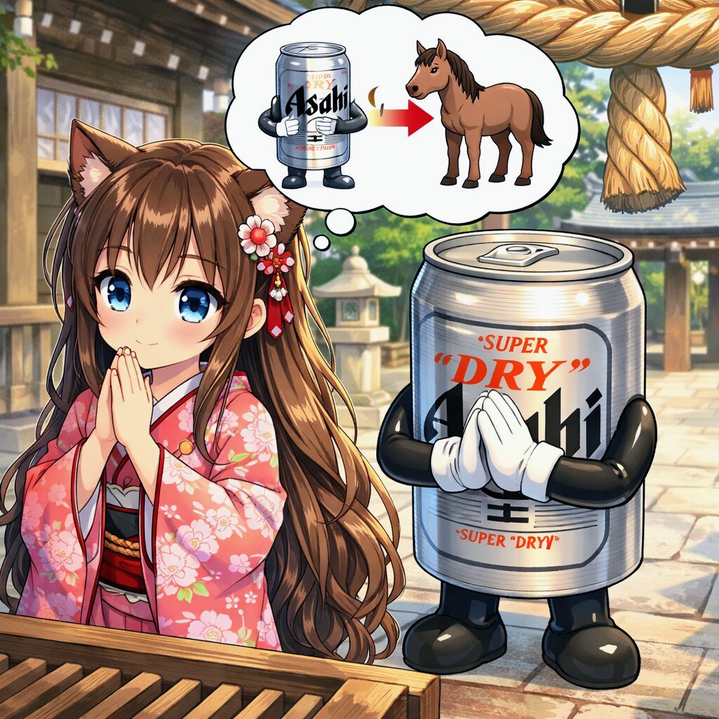 午年がビール缶年にならないか願う小さな女の子