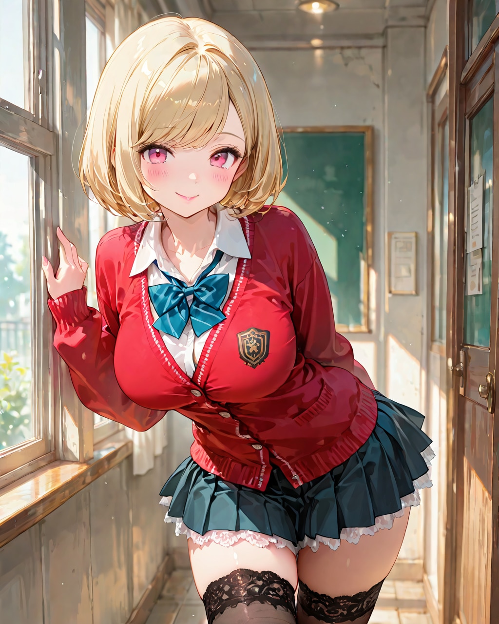 赤いカーディガンのJK