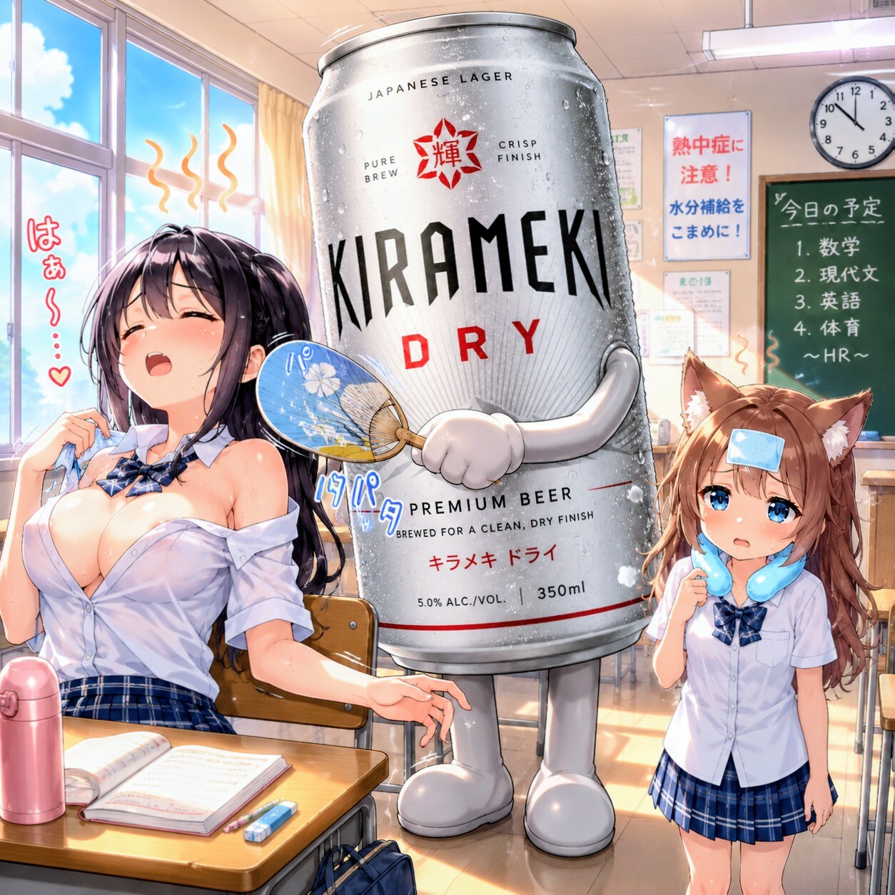 没イラスト - 暑さに苦しむ教室