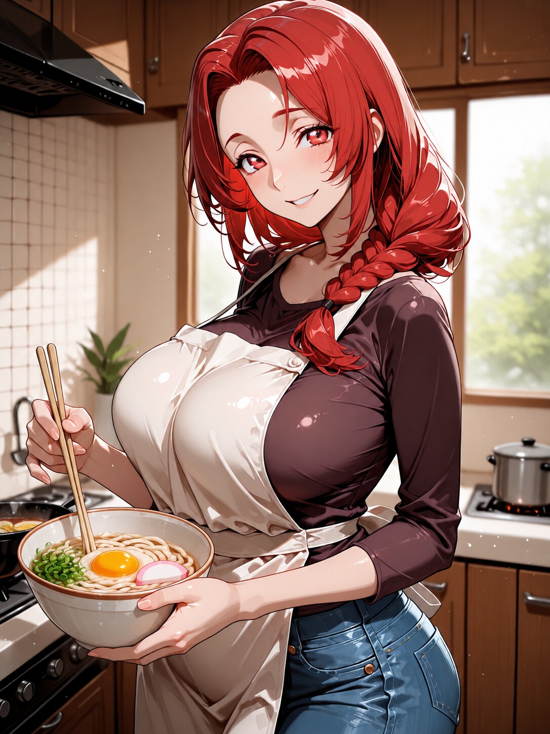 うどんを用意する明子
