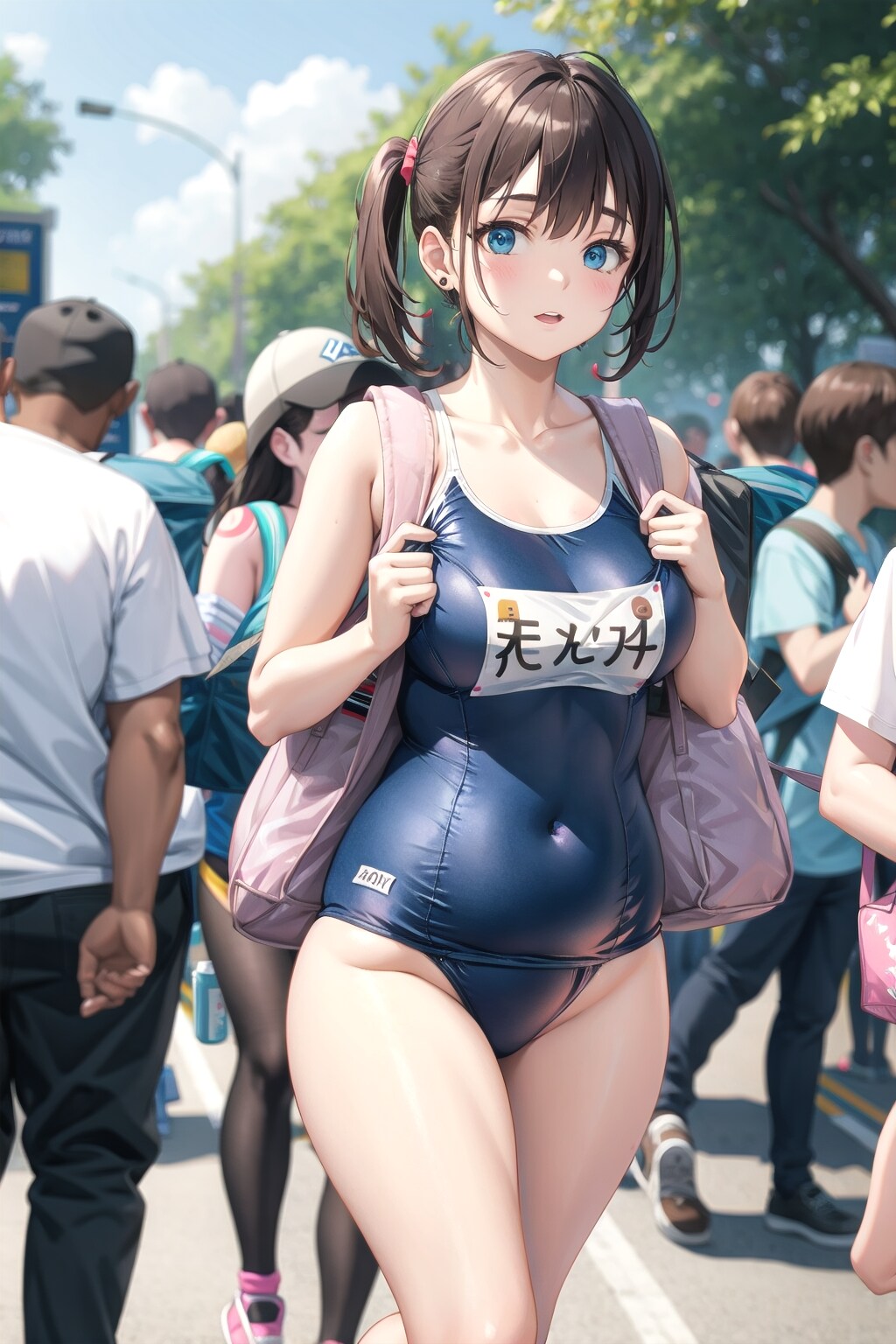 スクール水着姿でぽっちゃり学園まで通園するぽっちゃり女子