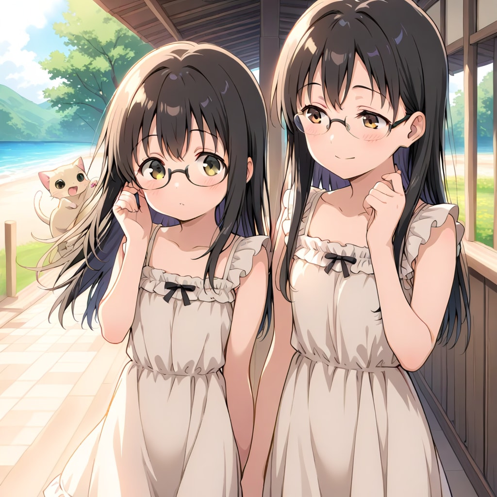 黒髪メガネの姉妹