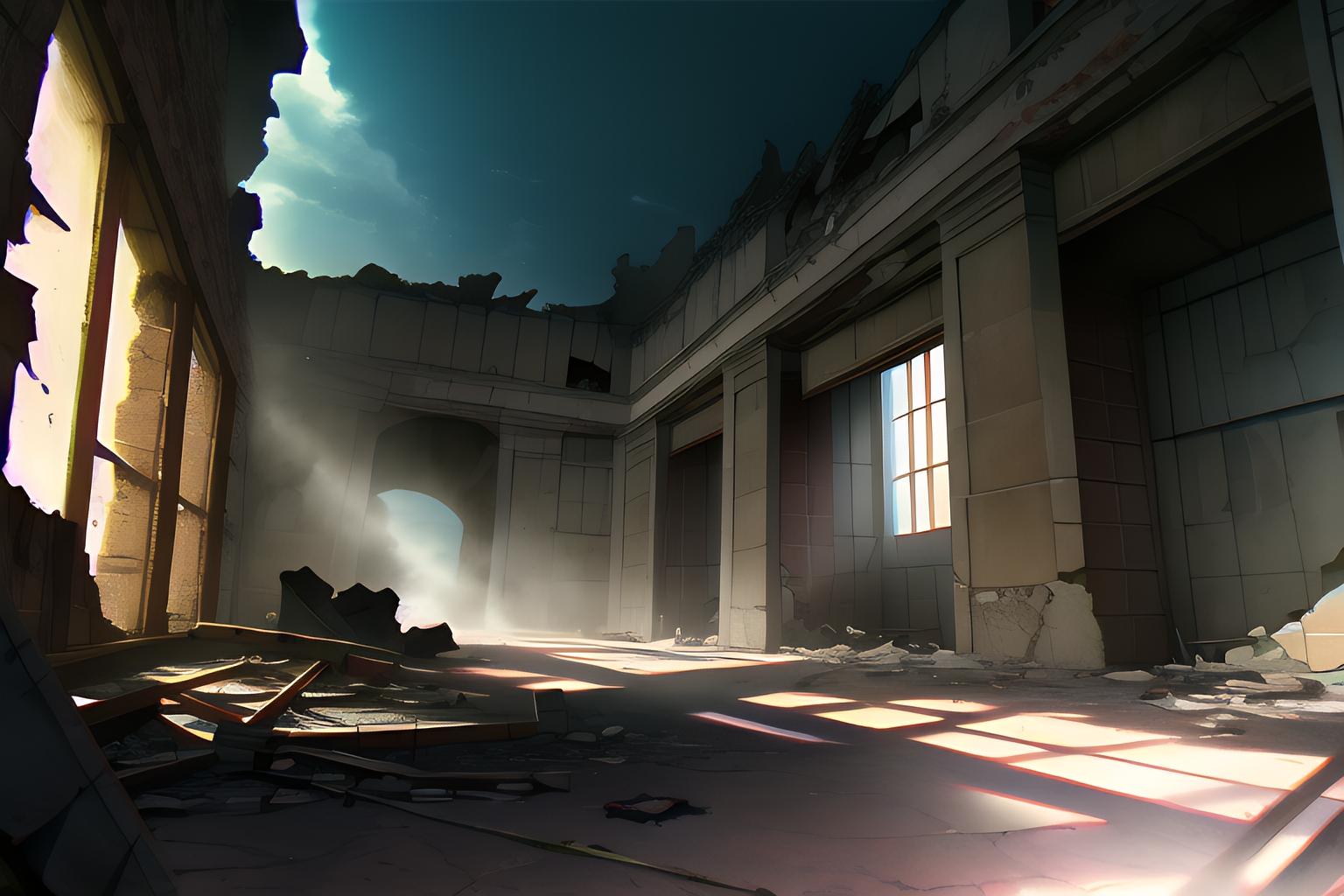 ＯＫな背景(廃墟化した建物内) | の人気AIイラスト・グラビア