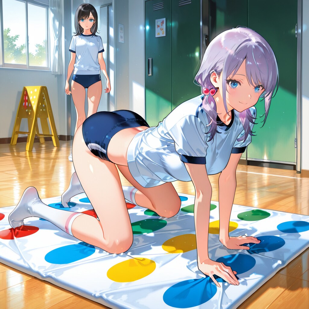 運動サークルの柔軟運動練習としてツイスターゲームで準備運動！