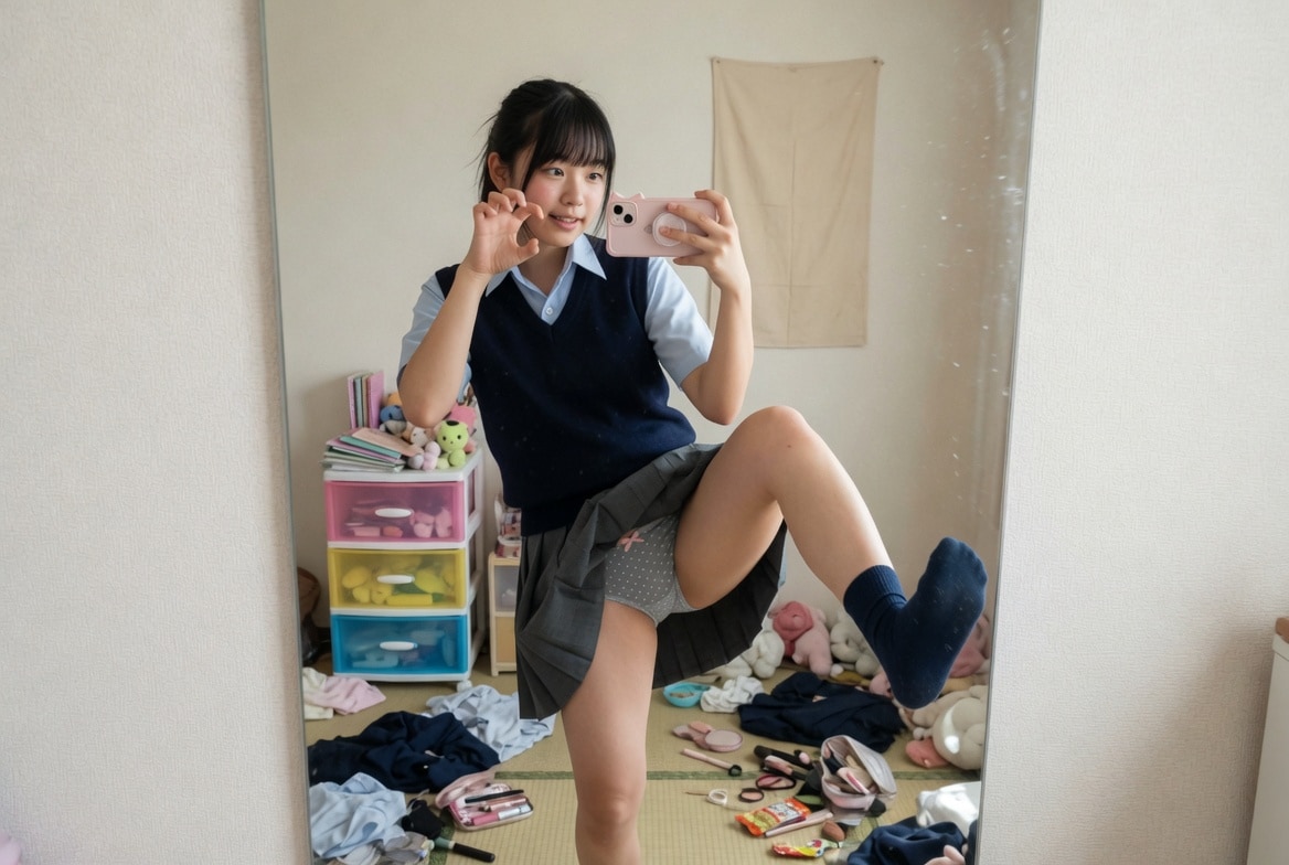 自撮り＋制服＋パンチラ