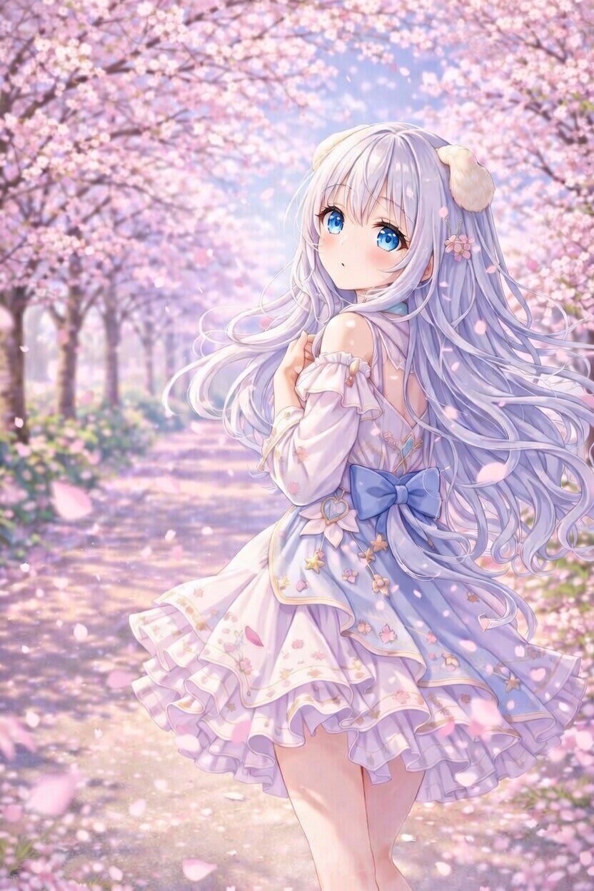 桜の道で、振り向いたホタテちゃん