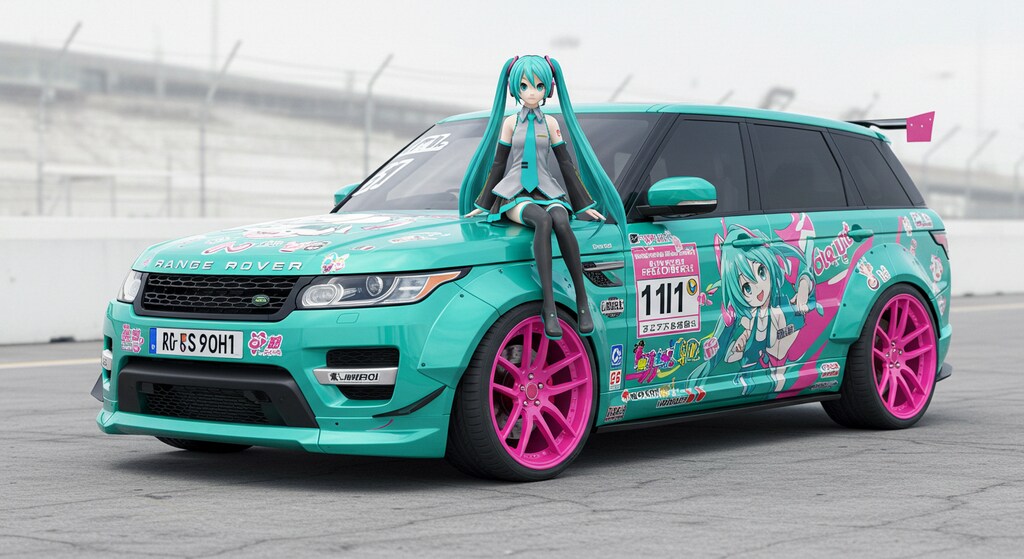 初音ミクとレンジローバーのドリ車