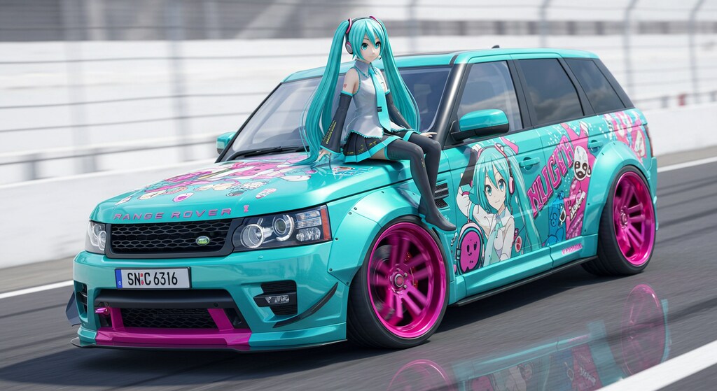 初音ミクとレンジローバーのドリ車