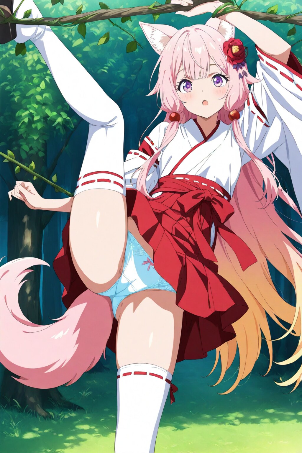 蔦に絡まったケモ巫女ちゃん