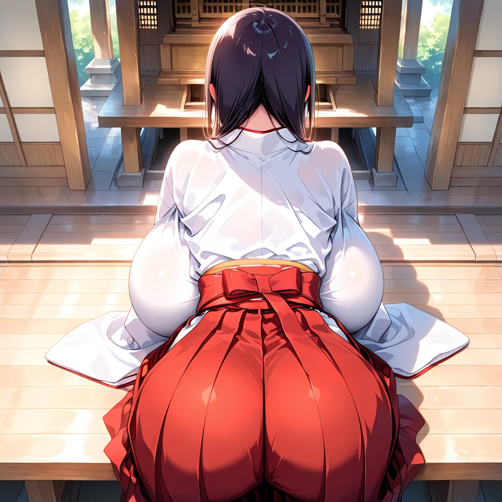 神社で神にお祈りを捧げる巫女を後ろから眺めてみた