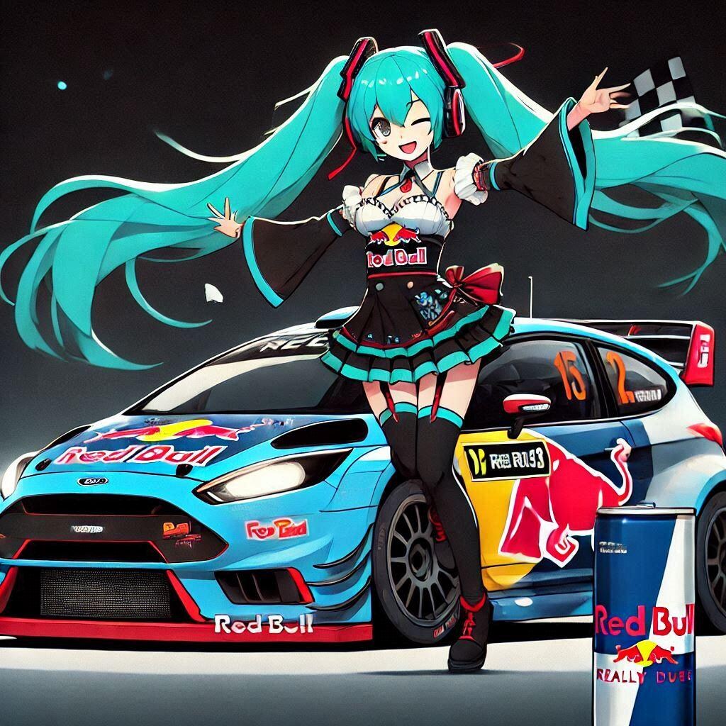 初音ミクとレッドブルフォードフォーカスラリーカー