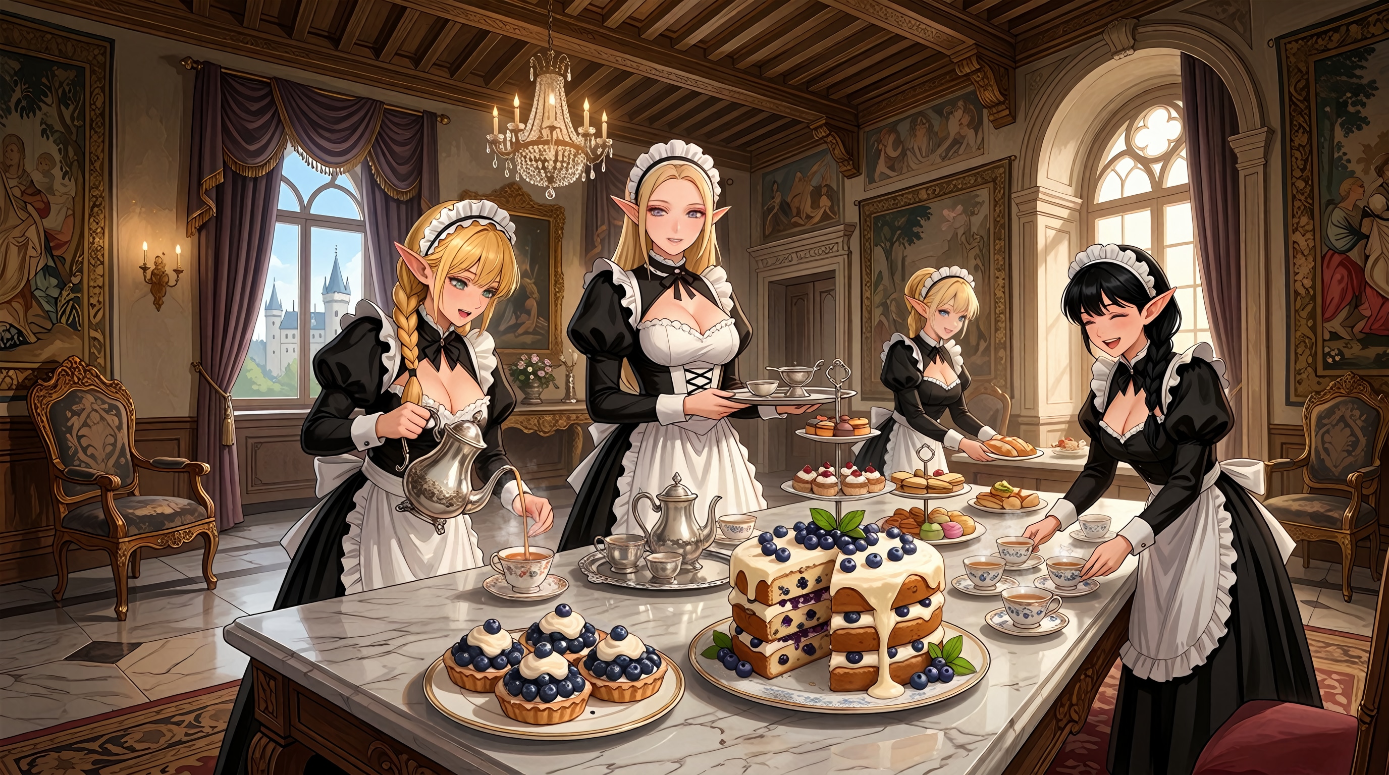 🫖午後の紅茶の準備をするエルフメイドさん💕
