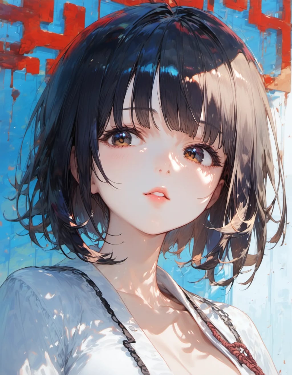 Bob Cut Against the Blue Wall