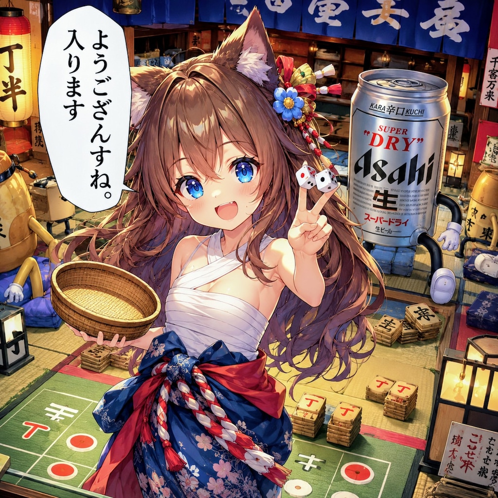 鉄火場で壺振りをする小さな女の子