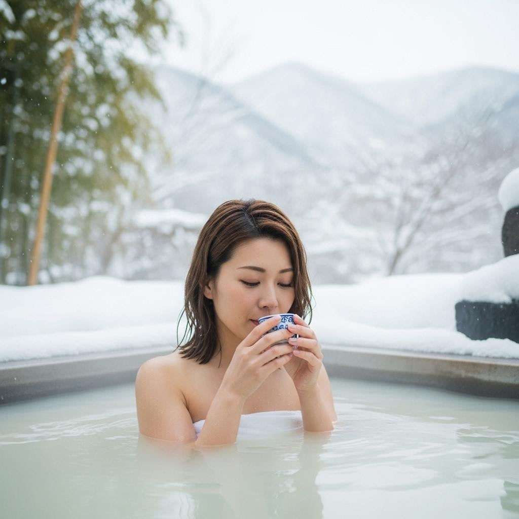 露天風呂で一杯