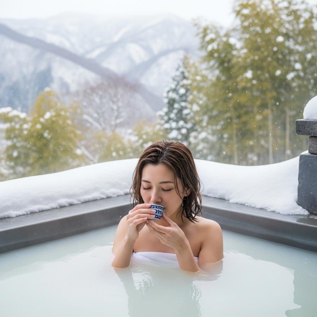 露天風呂で一杯