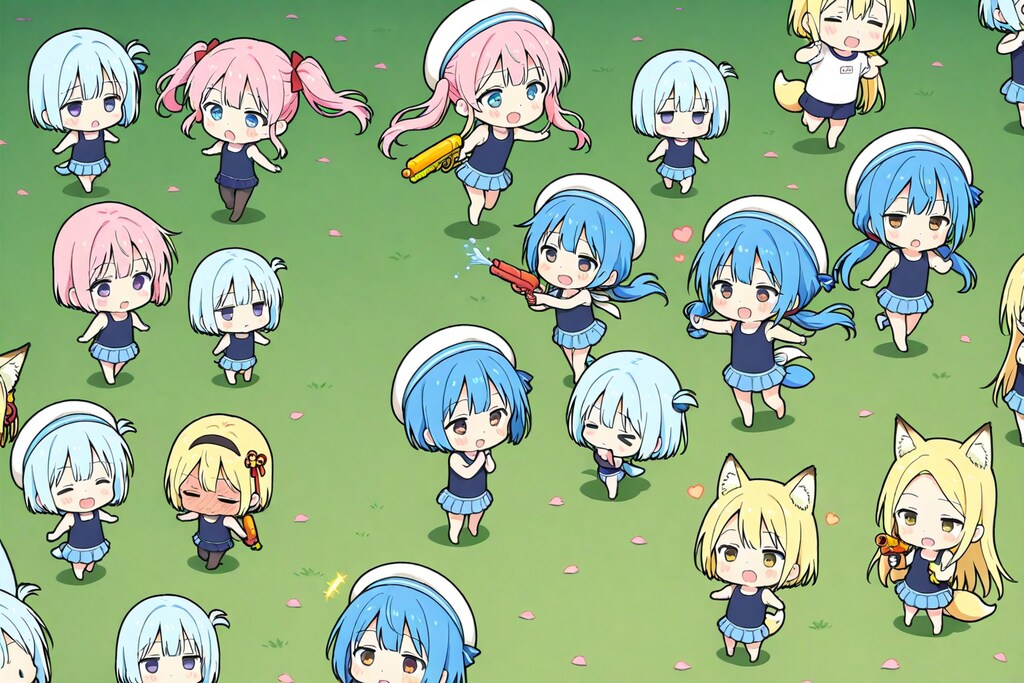 全員参加-♡スクール水着ちびちゃんの-、ウォタガン大会-！(♪。