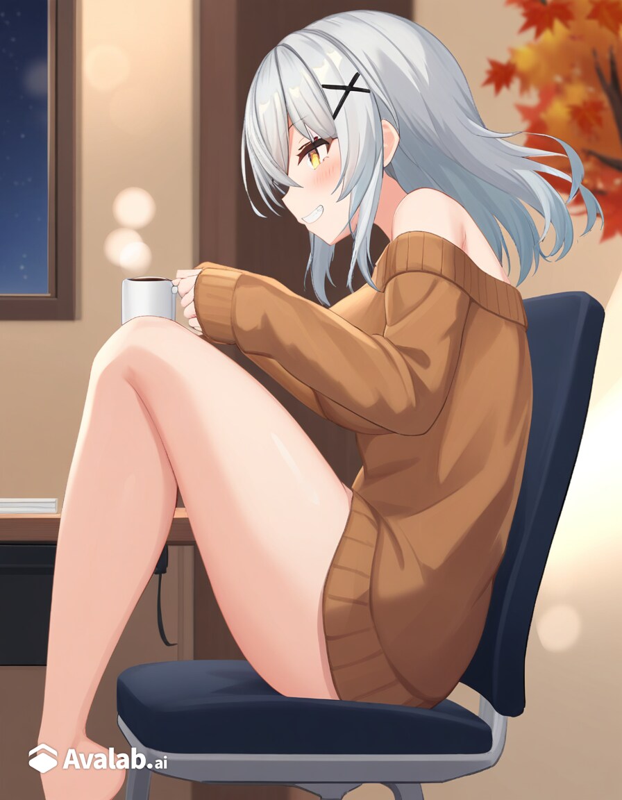 セーターを着てコーヒーを飲むフェイリアさん | の人気AIイラスト・グラビア