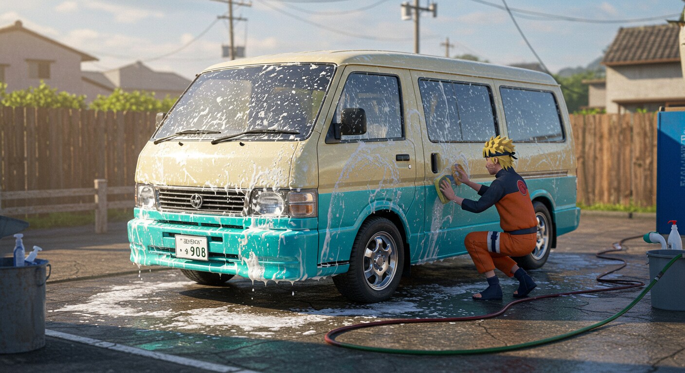 うずまきナルトがライトバンを洗う