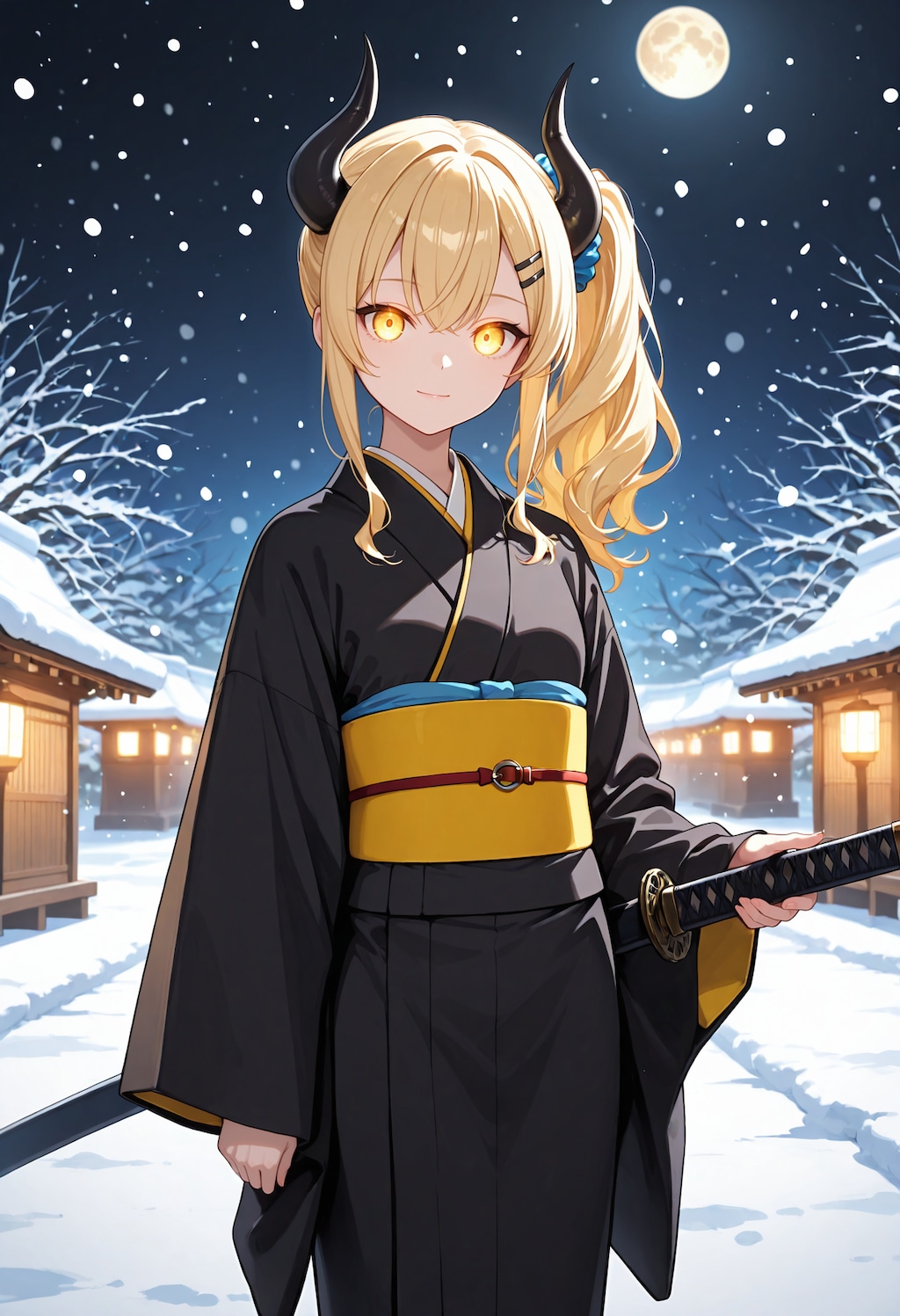 雪と月下の着物女鬼高生さん