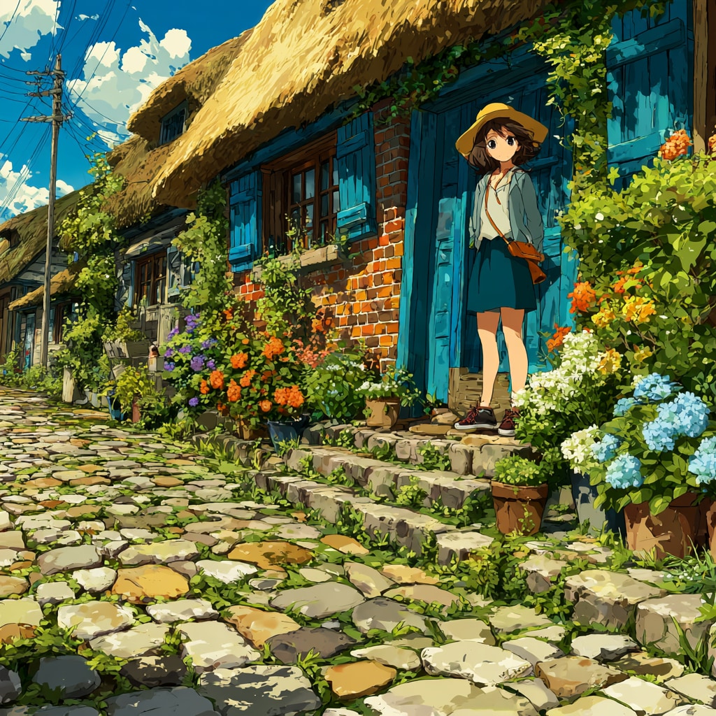 イギリスの街と女の子