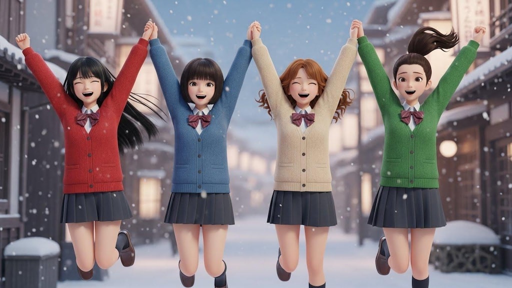 雪にはしゃぐ女子高生④