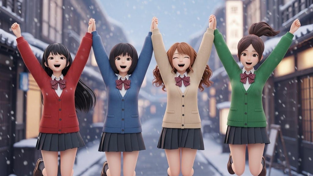 雪にはしゃぐ女子高生④