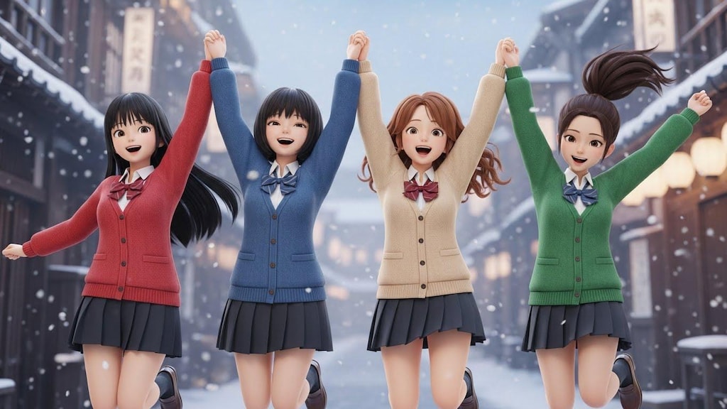 雪にはしゃぐ女子高生④