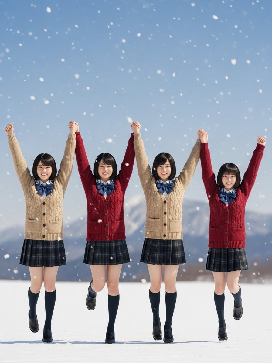 雪にはしゃぐ女子高生④ | の人気AIイラスト・グラビア