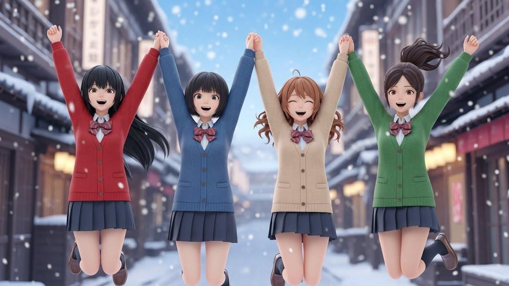 雪にはしゃぐ女子高生④