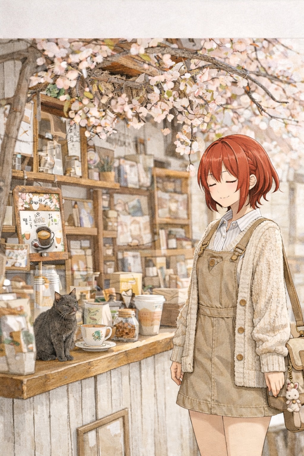 桜の下、珈琲と猫と彼女