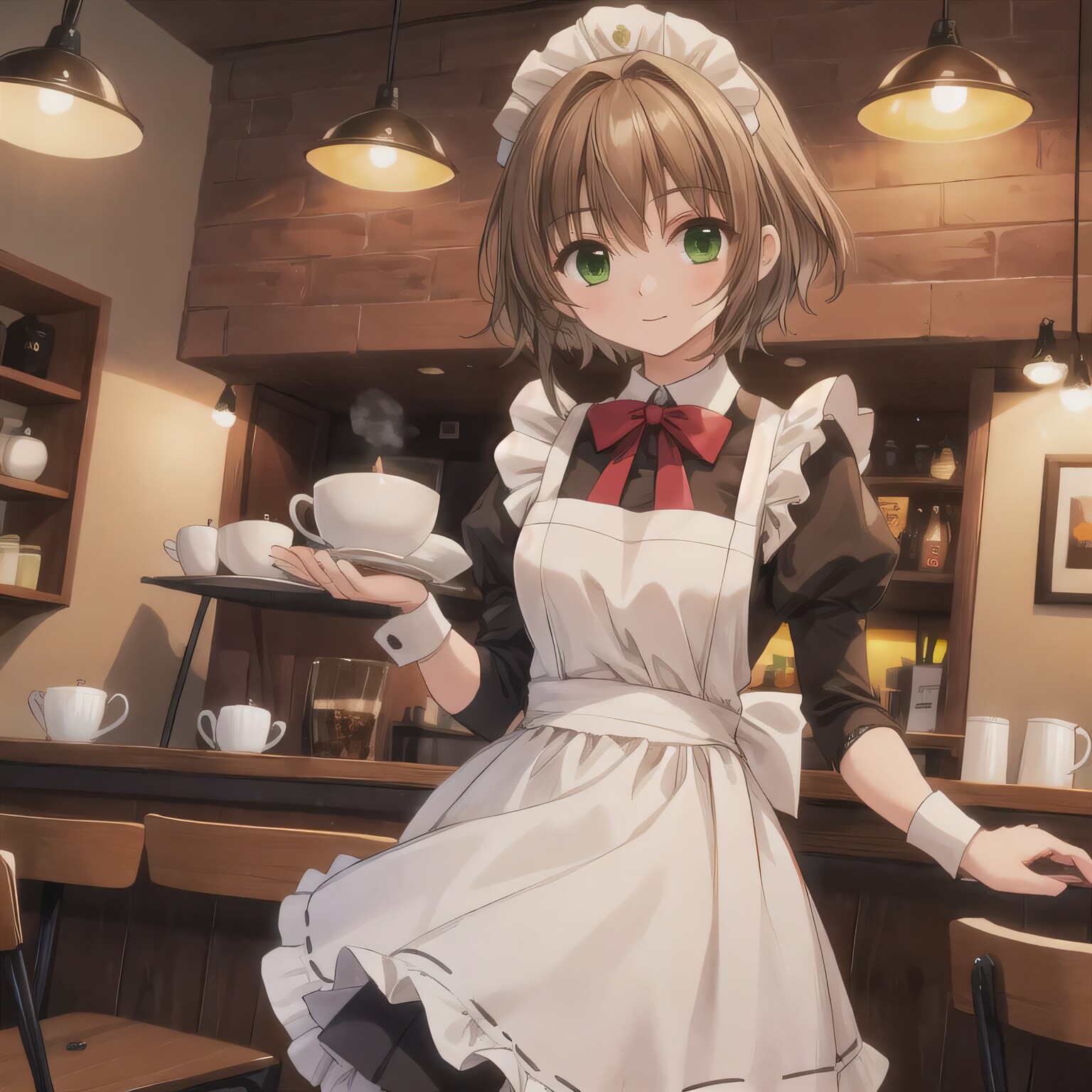 茶髪ボブでカフェの少女２ | の人気AIイラスト・グラビア