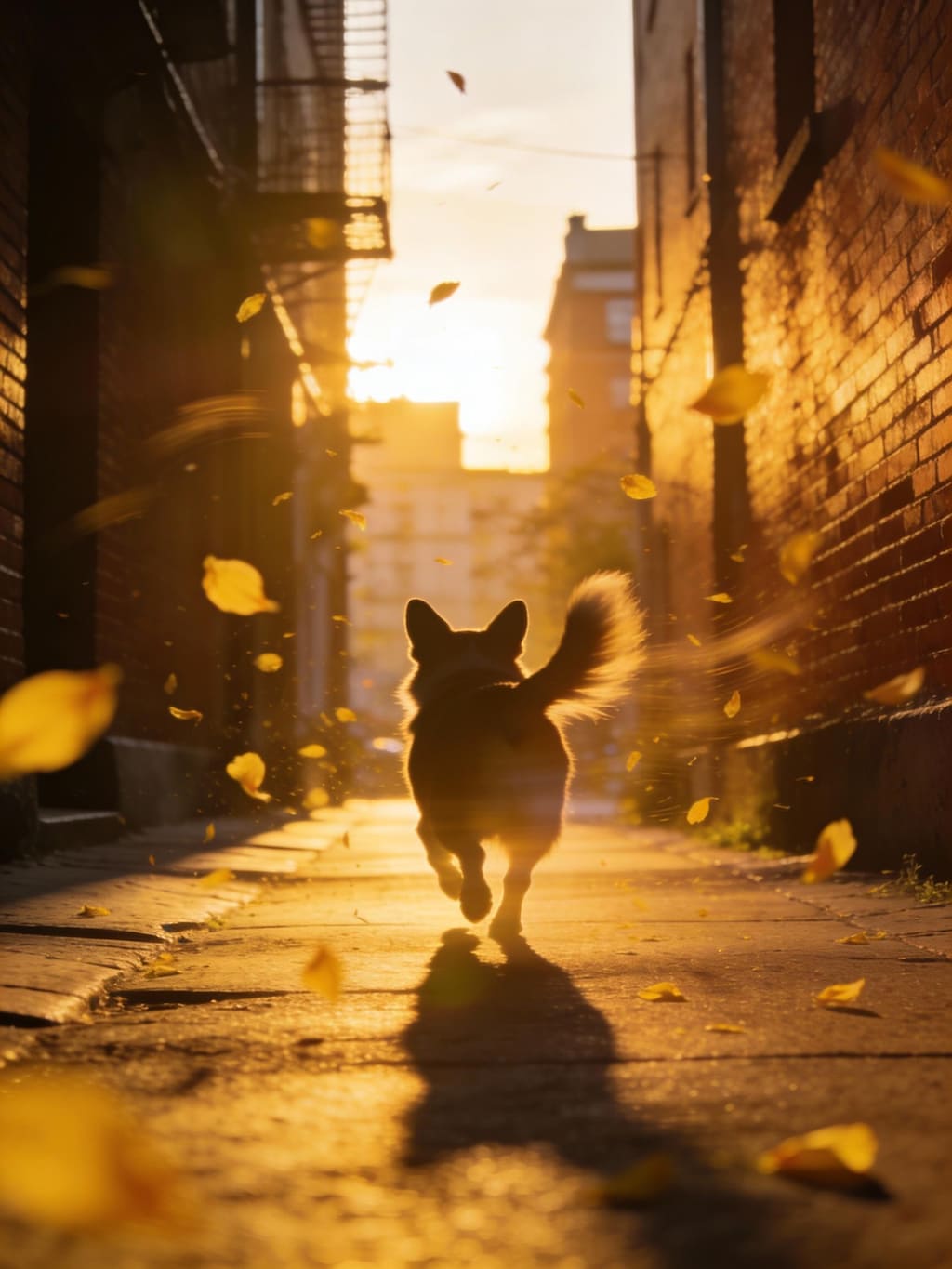 コギたん、夕日の街に消えていく