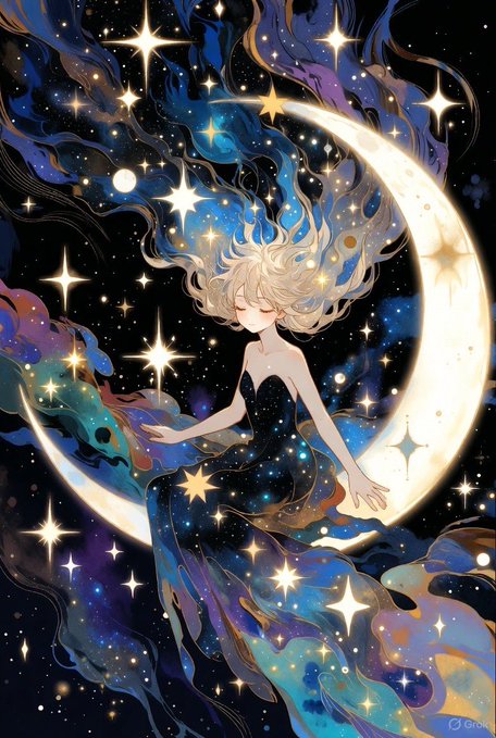 月に乗る少女 | の人気AIイラスト・グラビア