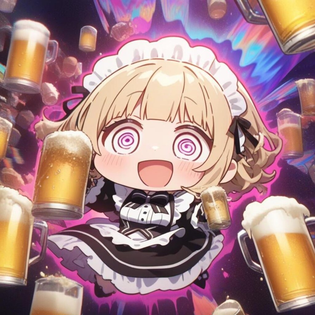 🍺週末＆周年をおビールで祝い過ぎたら時空歪んじゃった系メイドちゃん
