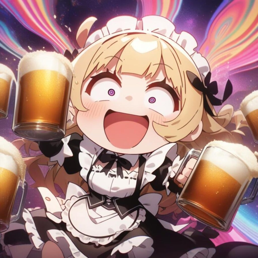 🍺週末＆周年をおビールで祝い過ぎたら時空歪んじゃった系メイドちゃん