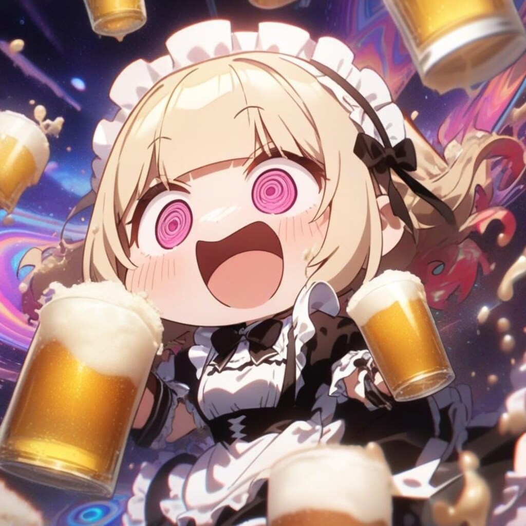 🍺週末＆周年をおビールで祝い過ぎたら時空歪んじゃった系メイドちゃん