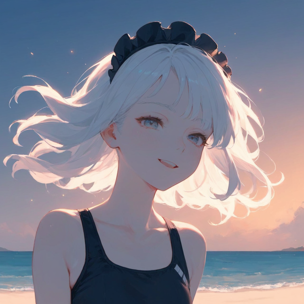 海で微笑むメイドさん