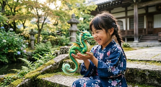 手乗り神龍と女の子