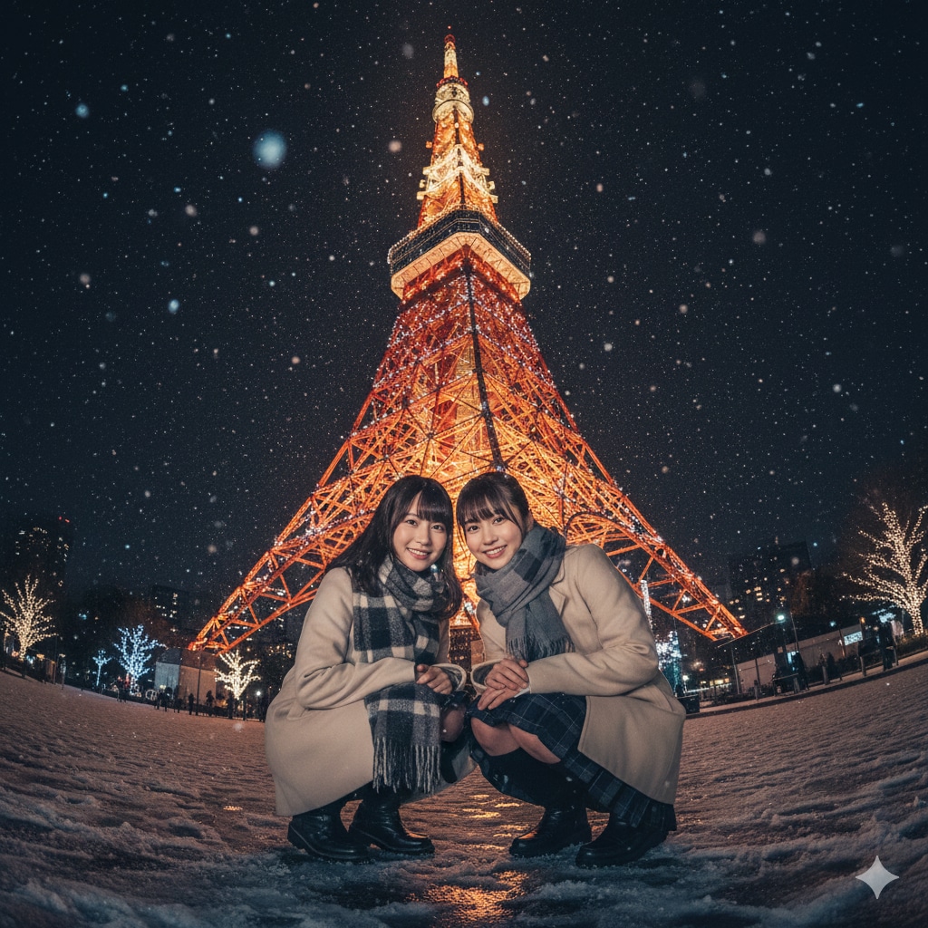 仲良し女子高校生のクリスマス・イブは東京タワーで