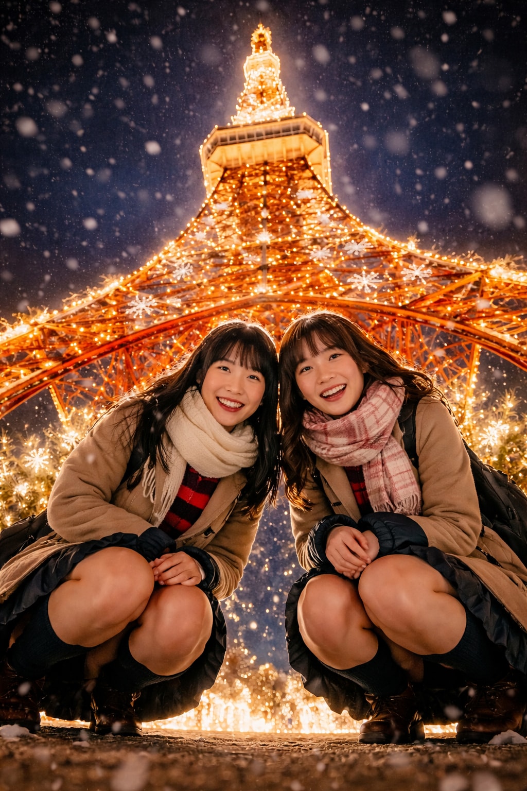 仲良し女子高校生のクリスマス・イブは東京タワーで | の人気AIイラスト・グラビア