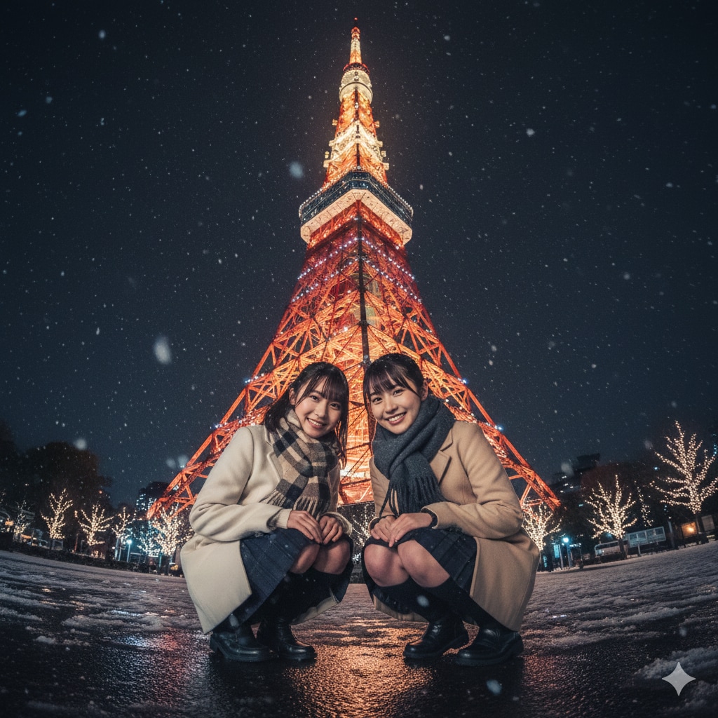 仲良し女子高校生のクリスマス・イブは東京タワーで