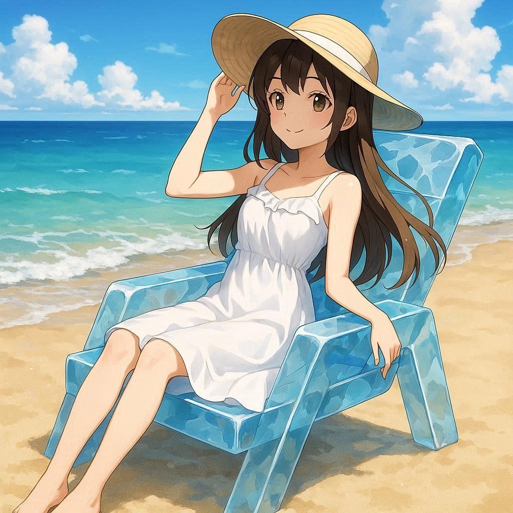 氷のデッキチェアと女の子