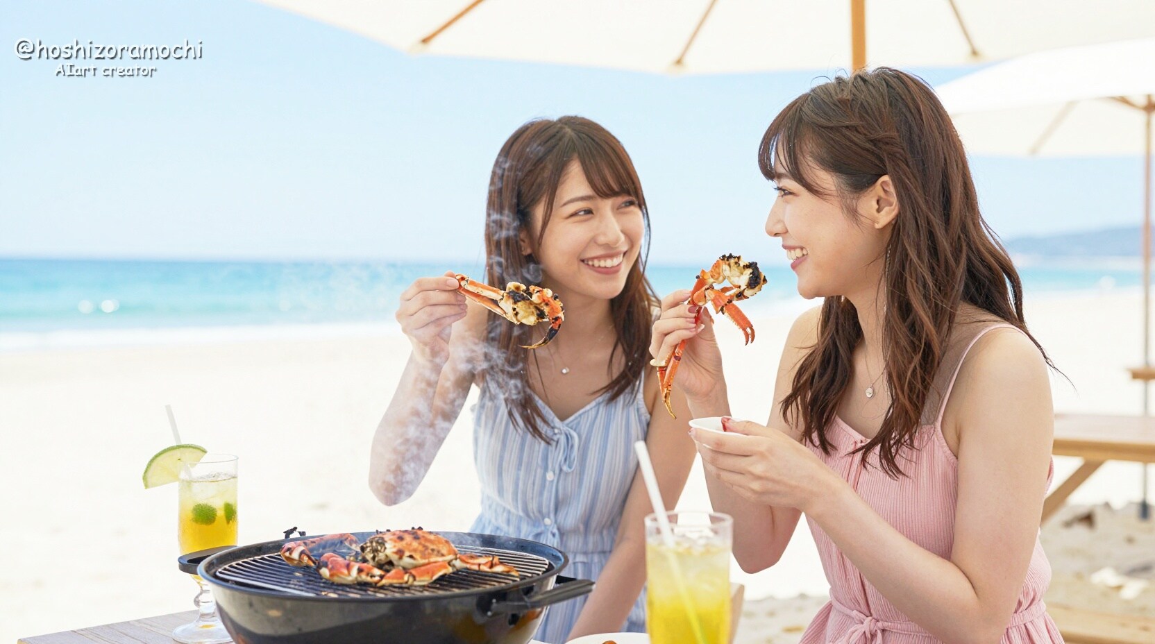笑顔弾ける、浜辺のBBQ。 | の人気AIイラスト・グラビア