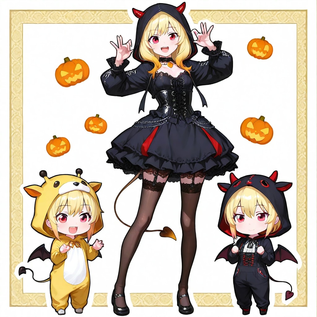 小悪魔着ぐるみちび子ちゃんとカボチャ