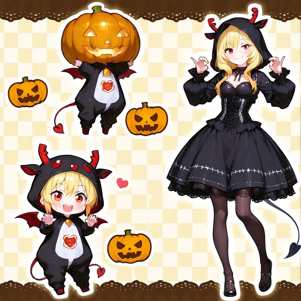 小悪魔着ぐるみちび子ちゃんとカボチャ